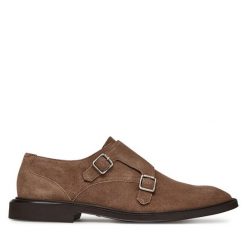 Półbuty HUGO. Brązowe eleganckie półbuty Hugo, bez wzorów, bez obcasa, bez zapięcia. Za 539.99 zł.