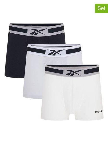 Reebok Bokserki (3 pary) "Hinlo" w kolorze biało-czarno-szarym rozmiar: M. Białe bokserki Reebok, m, bez wzorów. Za 74.45 zł.
