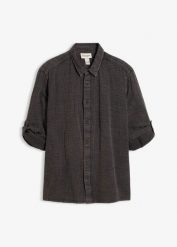 Koszula z miękkiego muślinu. Czarne koszule bonprix, m, bez wzorów, bez kołnierzyka, bez ramiączek. Za 114.99 zł.
