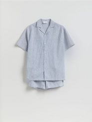 Dwuczęściowa piżama z lnem - jasnoniebieski. Niebieskie piżamy Reserved, l, bez wzorów, z bawełny, bez ramiączek. Za 149.99 zł.