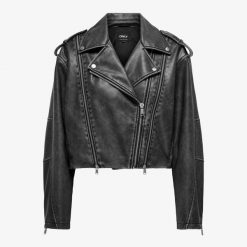 Kurtka Only Casey ze sztucznej skóry phantom washed. Szare kurtki Only, bez wzorów, ze skóry, bez kaptura. Za 338.36 zł.