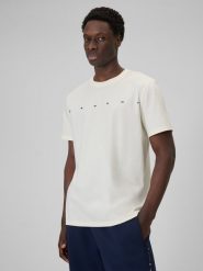 4F T-shirt regular z nadrukiem męski - beżowy XL. Brązowe t-shirty 4F, m, bez wzorów, z dzianiny, bez kołnierzyka, bez ramiączek. Za 59.99 zł.