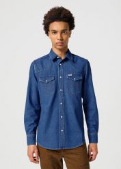 WRANGLER MĘSKA KOSZULA WESTERN SHIRT DARK STONE 112357192 W5B4015411. Koszule Wrangler, m, bez wzorów, bez kołnierzyka, bez ramiączek. Za 179.99 zł.