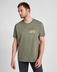 MESKA KOSZULKA LEE BIG LOGO TEE OLIVE GROVE 112355655. Zielone t-shirty Lee, m, bez wzorów, bez kołnierzyka, bez ramiączek. Za 69.99 zł.
