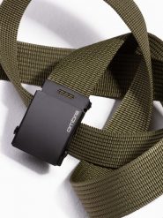 Pasek męski parciany z regulowaną klamrą - zielony A030 - uniwersalny. Zielone paski Ombre Clothing, bez wzorów, z lakierowanej skóry. Za 29.99 zł.