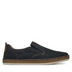 Półbuty Rieker. Niebieskie eleganckie półbuty Rieker, bez wzorów, bez obcasa, bez zapięcia. Za 249.99 zł.