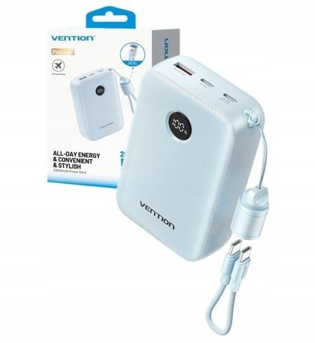 Powerbank Vention 20000mAh 2 x USB-C 1x USB-A z wyświetlaczem 22,5W niebieski. Niebieskie powerbanki Vention. Za 103.99 zł.