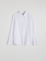 Strukturalna koszula regular fit - biały. Białe koszule Reserved, l, bez wzorów, z bawełny, bez kołnierzyka, bez ramiączek. Za 119.99 zł.