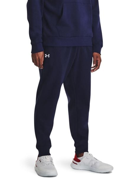 Under Armour Spodnie dresowe "Rival" w kolorze granatowym rozmiar: M. Niebieskie spodnie treningowe długie Under Armour, m, bez wzorów, z dresówki. Za 157.35 zł.