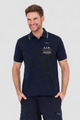 AERONAUTICA MILITARE Granatowa koszulka Polo M.C. Niebieskie koszulki polo Aeronautica Militare, l, bez wzorów, bez kołnierzyka, bez ramiączek. W wyprzedaży za 369.99 zł.