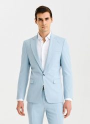 PAKO LORENTE - Błękitna marynarka garniturowa. Niebieskie garnitury Pako Lorente, m, bez wzorów, z bawełny. Za 549.99 zł.