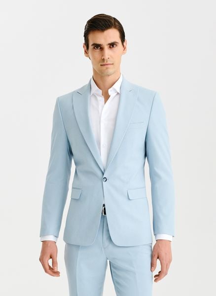 PAKO LORENTE - Błękitna marynarka garniturowa. Niebieskie garnitury Pako Lorente, m, bez wzorów, z bawełny. Za 549.99 zł.