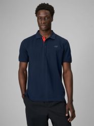 4F Koszulka polo regular męska - granatowa S. Niebieskie koszulki polo 4F, m, bez wzorów, z bawełny, bez kołnierzyka, bez ramiączek. Za 129.99 zł.
