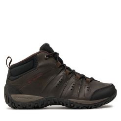 Trekkingi Columbia. Brązowe botki sznurowane Columbia, bez wzorów, bez obcasa, bez zapięcia. Za 359.99 zł.