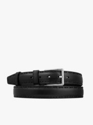 Czarny klasyczny pasek ze skóry licowej. Czarne paski Brawo sp. z o.o., bez wzorów, z jeansu, eleganckie. Za 129.99 zł.