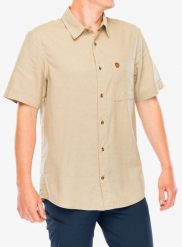 Koszula podróżnicza Fjallraven Ovik Travel Shirt SS. Żółte koszule Fjällräven, s, bez wzorów, z materiału, bez kołnierzyka, bez ramiączek. Za 401.49 zł.