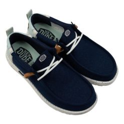 HeyDude Męskie Mokasyny Wally Summer Linen. Niebieskie mokasyny Hey dude, bez wzorów, z materiału, bez obcasa, bez zapięcia. Za 329.00 zł.
