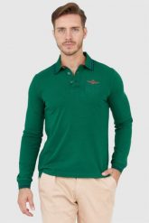 AERONAUTICA MILITARE Zielony long sleeve polo. Zielone bluzki z długim rękawem Aeronautica Militare, m, bez wzorów, z bawełny, bez kołnierzyka, bez ramiączek. W wyprzedaży za 199.99 zł.