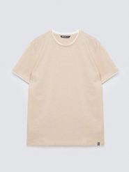 Koszulka męska w drobne paski beżowa Fredriser 801. Brązowe t-shirty BIG STAR, l, z aplikacjami, z dzianiny, bez kołnierzyka, bez ramiączek. Za 99.99 zł.