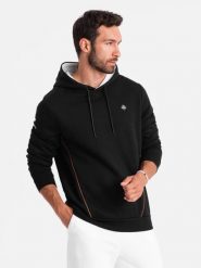 Bluza męska z kapturem z kieszenią na zamek - czarna V4 - Rozmiar: S. Czarne bluzy z kapturem Ombre Clothing, l, bez wzorów, z bawełny, z kapturem. W wyprzedaży za 69.99 zł.