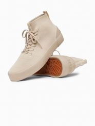 Monochromatyczne trampki męskie z wysoką bawełnianą cholewką - beżowe V3 - Rozmiar: 44. Brązowe trampki Ombre Clothing, m, bez wzorów, przed kolano, bez zapięcia. W wyprzedaży za 129.99 zł.