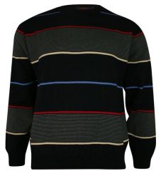 Sweter Granatowy, w Paski, Prążki, Okrągły Dekolt (U-neck) -KINGS- Męski. Niebieskie swetry rozpinane Kings, l, bez wzorów, z bawełny, bez kołnierzyka, bez ramiączek. Za 159.00 zł.