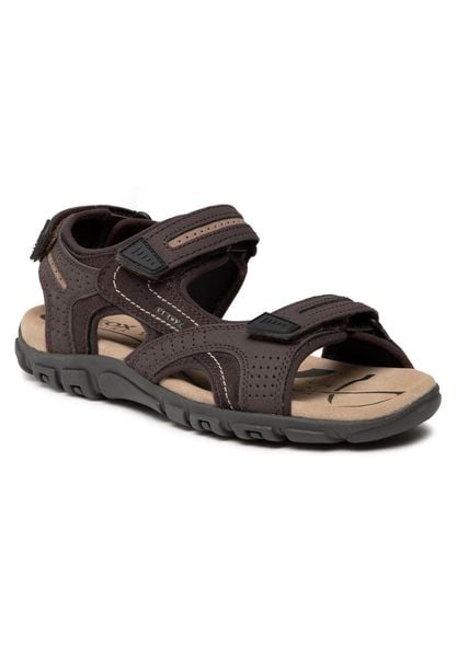 Sandały GEOX U SANDAL STRADA D Brązowy. Brązowe sandały Geox, z materiału, bez zapięcia. Za 448.35 zł.