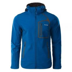 Kurtka męska Softshell Hi-Tec Nils - niebieska, Rozmiar XXL. Niebieskie kurtki Hi-tec, m, bez wzorów, z materiału, bez kaptura. W wyprzedaży za 209.99 zł.