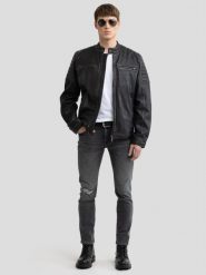 Kurtka męska biker skórzana czarna Hideo 906. Czarne kurtki BIG STAR, l, bez wzorów, z bawełny, bez kaptura. Za 899.99 zł.
