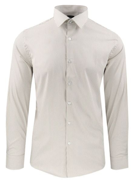 Koszula Wizytowa Męska - Prosty Krój - Victorio - Drobny Prążek, Beż. Koszule Victorio, m, bez wzorów, z bawełny, bez kołnierzyka, bez ramiączek. Za 139.00 zł.