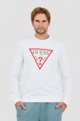 GUESS Biała męska bluza Audley Cn Fleece, Rozmiar L. Białe bluzy Guess, l, z aplikacjami, bez kaptura. W wyprzedaży za 179.99 zł.
