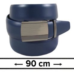 Pasek Granatowy do Spodni 90 cm, Automatyczna Klamra, Skórzany, Elegancki -VICTORIO. Niebieskie paski Victorio, bez wzorów, ze skóry, eleganckie. Za 99.00 zł.