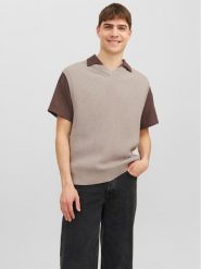 Jack&Jones Sweter Rib 12241167 Beżowy Regular Fit. Brązowe swetry rozpinane Jack&Jones, l, bez wzorów, z syntetyku, bez kołnierzyka, bez ramiączek. Za 79.99 zł.