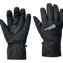 Rękawiczki zimowe Jack Wolfskin WINTER BASIC GLOVE. Czarne rękawiczki Jack Wolfskin, na zimę, bez wzorów, z materiału. Za 149.00 zł.