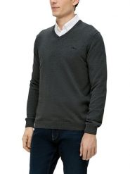 S.Oliver Sweter w kolorze antracytowym rozmiar: L. Czarne swetry nierozpinane S.Oliver, l, bez wzorów, z bawełny, bez kołnierzyka, bez ramiączek. Za 90.95 zł.