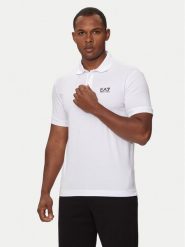 EA7 Emporio Armani Polo 8NPF14 PJVQZ 1100 Biały Regular Fit. Białe koszulki polo EA7 Emporio Armani, m, bez wzorów, z bawełny, bez kołnierzyka, bez ramiączek. Za 239.99 zł.