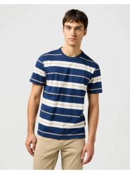 MESKA KOSZULKA WRANGLER STRIPE TEE BLACK IRIS 112362724. Czarne t-shirty Wrangler, s, bez wzorów, bez kołnierzyka, bez ramiączek. Za 79.99 zł.