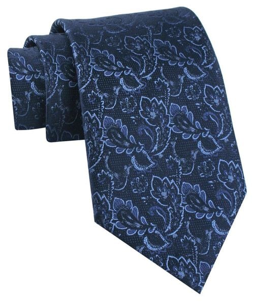 Krawat Męski - Chattier - Granatowy w Niebieski Wzór Kwiatowy. Niebieskie krawaty i muchy Chattier, bez wzorów, z tkaniny. Za 49.00 zł.