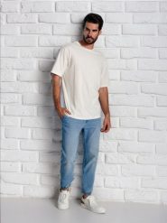 Jeansy jogger - niebieski. Niebieskie joggery i bojówki Sinsay, m, bez wzorów, z jeansu. Za 59.99 zł.