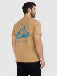 4F T-shirt regular z nadrukiem męski - beżowy M. Brązowe t-shirty 4F, m, bez wzorów, z bawełny, bez kołnierzyka, bez ramiączek. Za 79.99 zł.