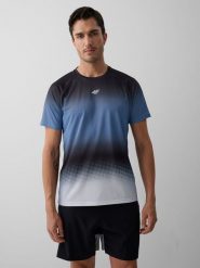 4F Koszulka do biegania regular szybkoschnąca męska - denim L. Niebieskie t-shirty 4F, l, bez wzorów, z denimu, bez kołnierzyka, bez ramiączek. Za 129.99 zł.