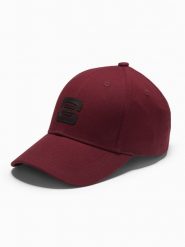 Czapka bejsbolówka męska z logo – bordowa V3 OM-ACCS-0100 - uniwersalny. Czerwone czapki z daszkiem Ombre Clothing, bez wzorów, z bawełny. Za 59.99 zł.