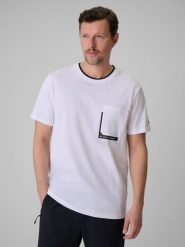 4F T-shirt regular z nadrukiem męski - biały S. Białe t-shirty 4F, m, bez wzorów, z dzianiny, bez kołnierzyka, bez ramiączek. Za 59.99 zł.