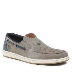 Półbuty Rieker. Szare eleganckie półbuty Rieker, bez wzorów, bez obcasa, bez zapięcia. Za 329.99 zł.