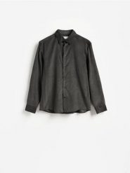 Sztruksowa koszula regular fit - zielony. Zielone koszule Reserved, l, bez wzorów, z bawełny, bez kołnierzyka, bez ramiączek. Za 129.99 zł.