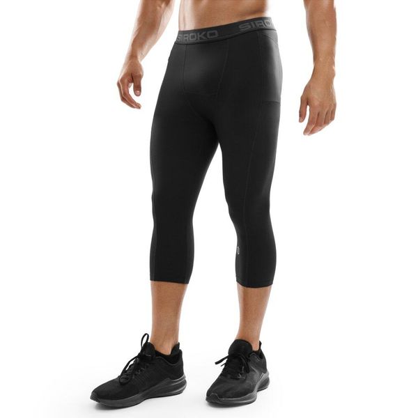 Męskie treningowe legginsy rybaczki Fitness Siroko Enlli. Czarne legginsy długie sportowe SIROKO, m, bez wzorów, z materiału, na fitness i siłownię. Za 127.00 zł.