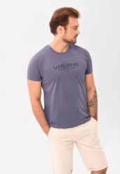 Fioletowy t-shirt T-MOOVO. Fioletowe t-shirty Volcano, l, bez wzorów, z bawełny, bez kołnierzyka, bez ramiączek. Za 59.99 zł.