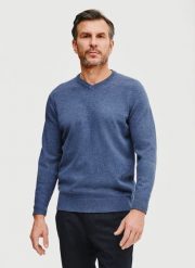 PAKO LORENTE – Niebieski męski sweter w serek. Niebieskie swetry nierozpinane Pako Lorente, na wiosnę, m, bez wzorów, z bawełny, bez kołnierzyka, bez ramiączek. Za 139.99 zł.