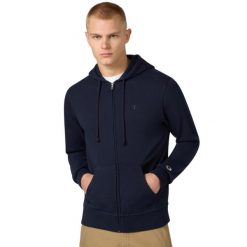 Bluza męska Champion Full Zip Hoodie Sweatshirt. Niebieskie bluzy z kapturem Champion, l, bez wzorów, z materiału, z kapturem. Za 205.99 zł.
