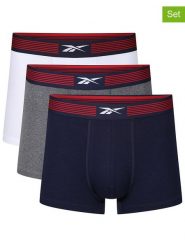Reebok Bokserki (3 pary) "Abel" w kolorze granatowym, szarym i białym rozmiar: L. Białe bokserki Reebok, l, bez wzorów. Za 70.74 zł.